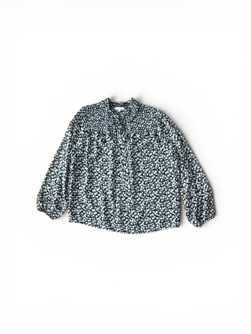 Pleione Navy and White Floral Print Top